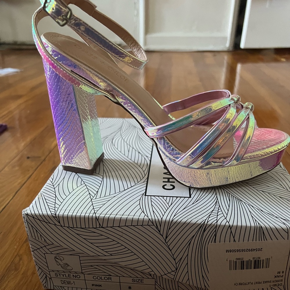 Chase+Chloe Iridecent Block Chunky Sandal Heels